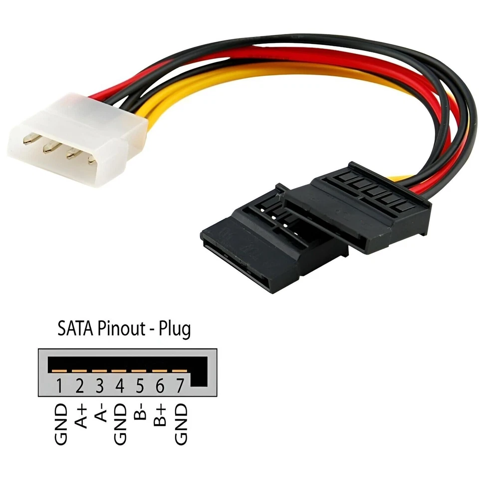 8x 4 Pin Molex IDE to 2 Serial ATA Hard Driver Power Cable SATA Y Splitter Dual - Image 3 of 4