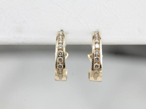 0.60 CT Round Channel Set Moissanite Half Hoop Earrings 14K Yellow Gold Plated - Picture 2 of 5