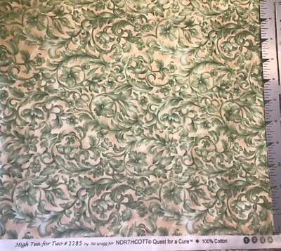 Northcott Ro Gregg Tea for Two Quest for Cure Green Swirl Cotton fabric 1 yard