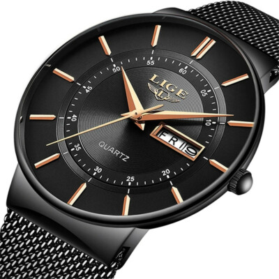 LIGE Men Quartz Watch Casual Steel Wristwatch Male Calendar Date Sport Watches