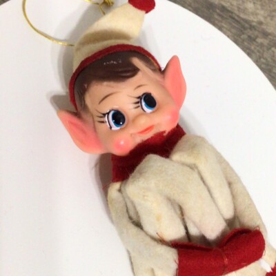 Vintage Christmas Knee Hugger Japan Pixie Elf Christmas Ornament MCM Decor