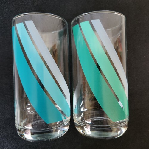 4 Libbey Wavy Banner Flag Tumblers Set Vintage Green Orange Pink Glasses - Picture 13 of 15