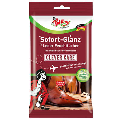 10 Poliboy Sofort- Glanz Leder Feuchttücher Clever Care perfekt für unterwegs