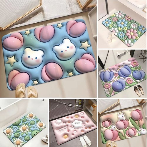 Flower Pattern Bathing Room Rug Diatom Mud Soft Carpet Bathroom Floor