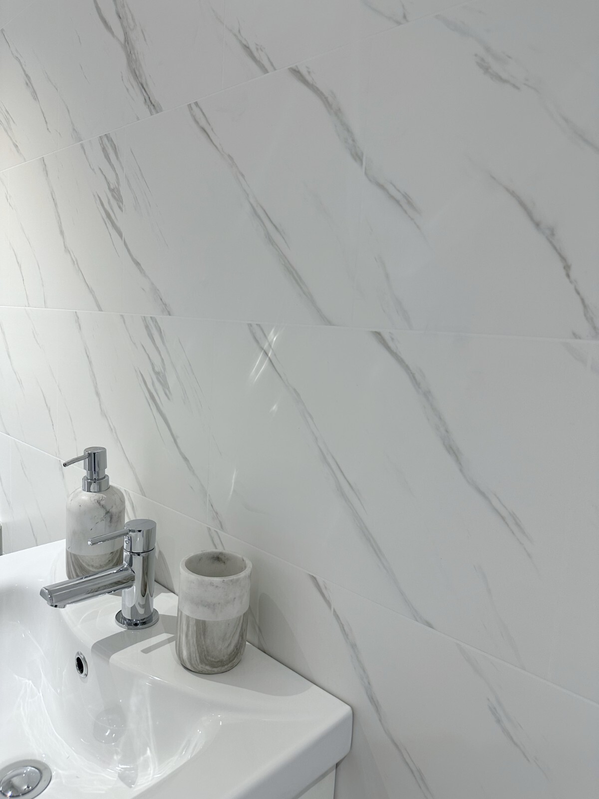 White Marble Grout Line Tile Effect Bathroom Panels PVC Shower Wet Wall ...