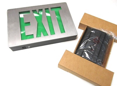 NIB  Lithonia Brushed Aluminum Emergency / Exit Sign Cat# LE S2 G .. UU-32B