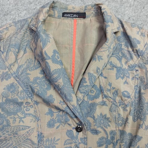 Marc Cain Womens Blazer Jacket N5 D-42 Slim Stretch Cotton Beige Blue Floral - Picture 4 of 14