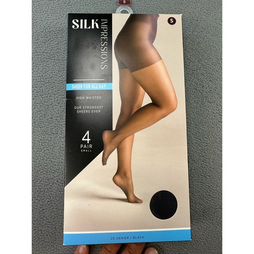 NIB Silk Impressions Sheer High Waisted 4 pair small 20 Denier Black pantyhose - Picture 7 of 8