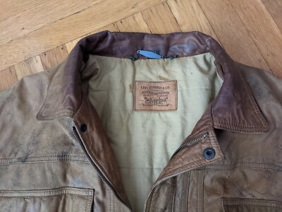VinTagE 90s LEVI STRAUSS BROWN DISTRESSED LEATHER JACKET 46 L/XL