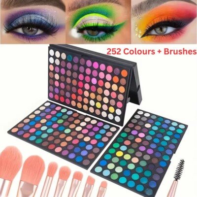 252 Farben Lidschatten Palette Profi Make-up Kit Set Box Pinsel Kosmetik