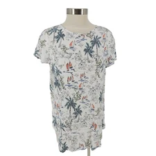 LC Lauren Conrad Shirt White Sailboat Beach Short Sleeve Tie Back Top NWT Small