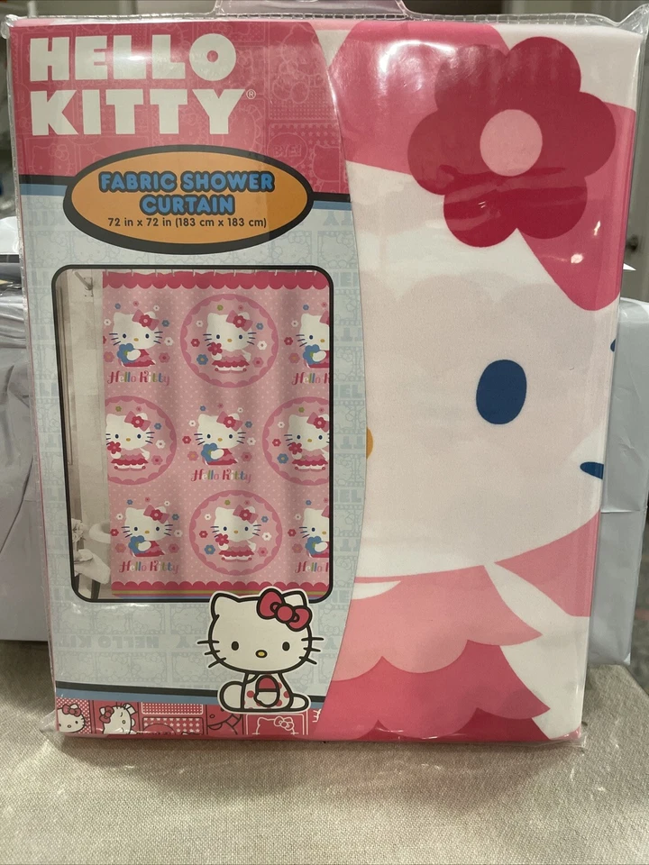 Sanrio Hello Kitty Fabric Shower Curtain HN010K New Pink Cat Cartoon 72” X 72” - Image 2 of 3