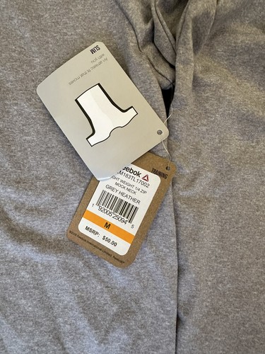Reebok Slim Light Weight 1/4 Zip Mock Neck Grey Heather Jacket Size Medium New - Picture 5 of 7