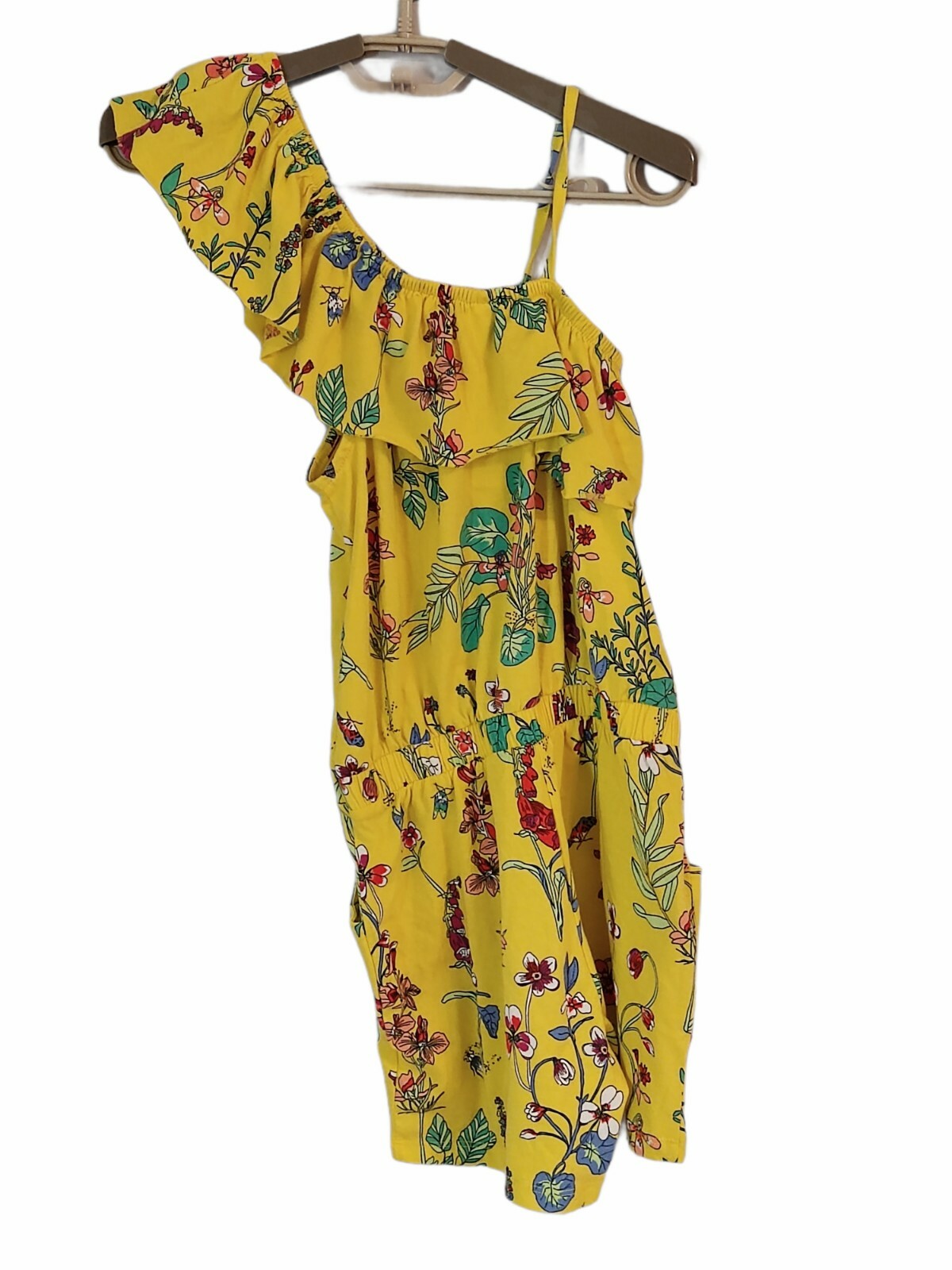 next girls playsuit shorts with cold shoulder yellow floral size 10