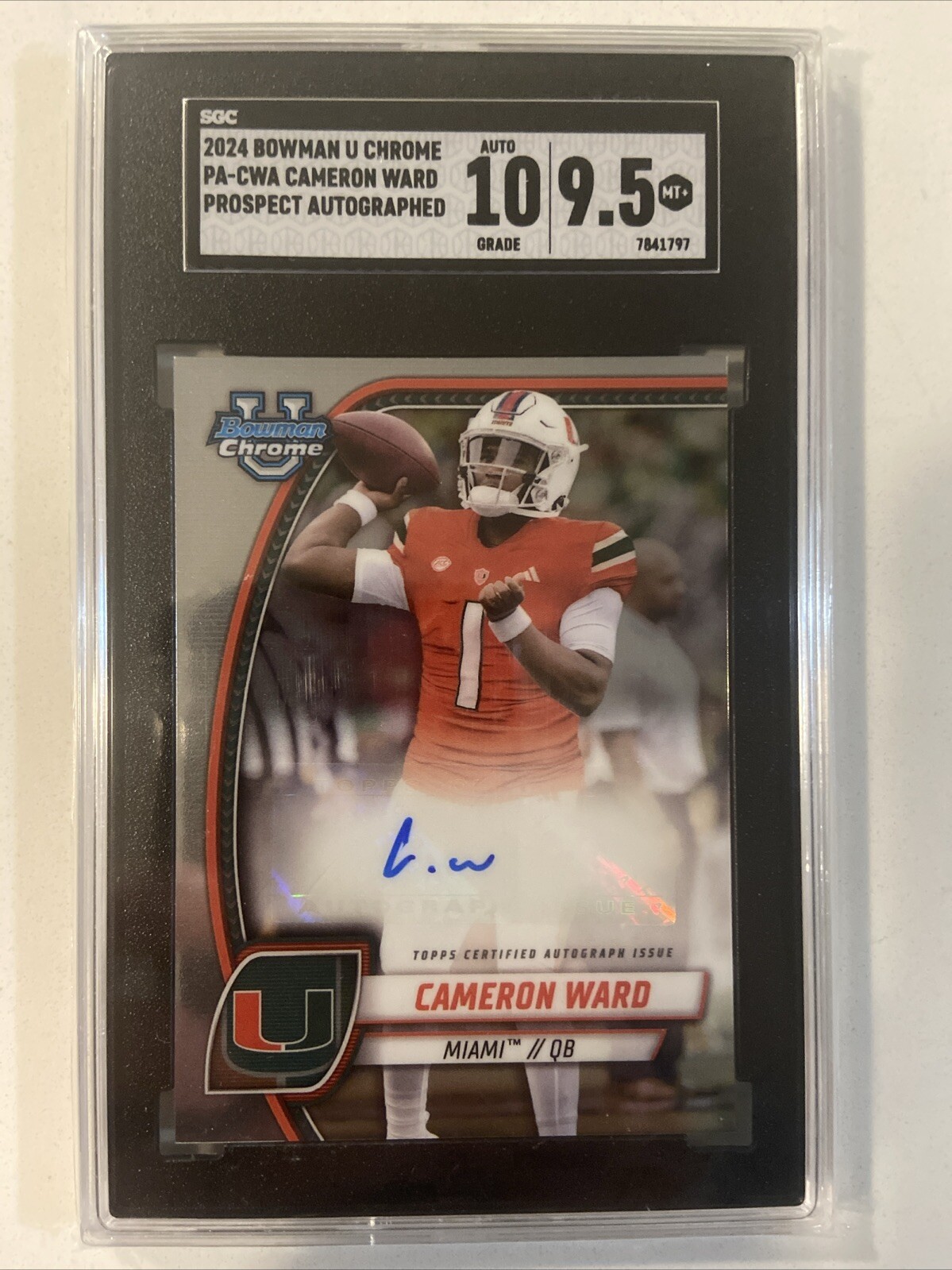 2024 Bowman Chrome U RC Cameron Cam Ward AUTO SGC 9.5 Rookie Miami Hurricanes 🔥