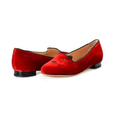 Ballet Flats Shoes Charlotte Olympia Girls ''INCY KITTY FLATS'' Burgundy Velvet