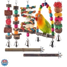 7 Packs Parakeet Natural Wood Toys Parrot Hanging Cage Toy Perch Stand for Sm...