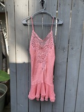Victoria  s Secret Peachy Pink Lace Trim Nightgown Size S Ruffled Bottom