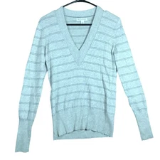 Banana Republic Womens Sweater Gray Pullover V Neck Silk Cashmere Stretch Small