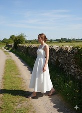 Cider Women’s Spring and Summer White Midi Dress with Wide Straps Size M