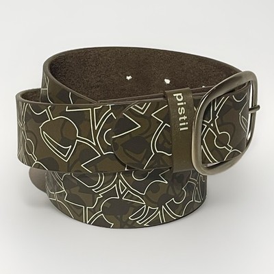 Pistil Women s Size Small Brown Genuine Leather Belt White Design Silver Buckle