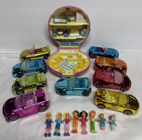Mattel Polly Pocket Race to the Mall Lot Of 9 Cars & 8 Mini Figures + 1989 Cafe