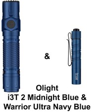 Olight Warrior Ultra Navy Blue  Flashlight & I3T 2 EOS  Midnight Blue Flashlight