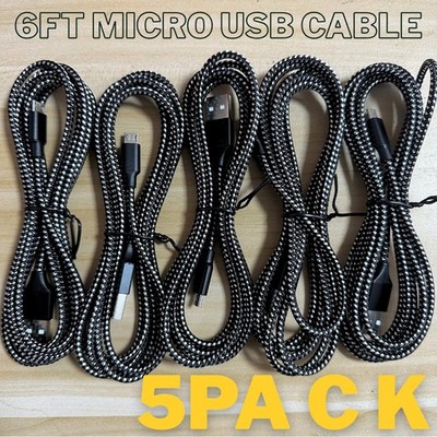 5Pack Lot Micro USB Fast Charger Cable 6FT Data Braided Cord For Samsung Android