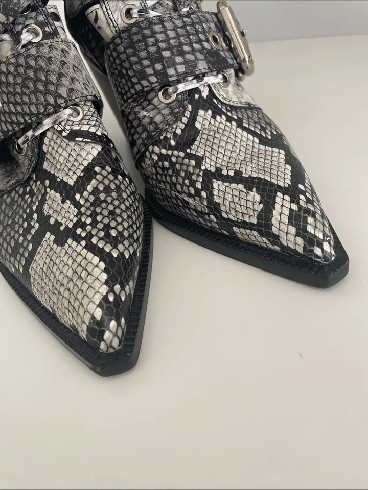 Jeffrey Campbell Caceres Grey Snake Print Buckle Ankle Booties Boots - 7.5 - Image 3 of 4