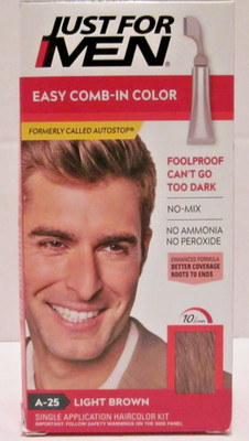 JUST FOR MEN HAIR COLOR, NO MIX, EASY COMB-IN COLOR, A-25 LIGHT BROWN