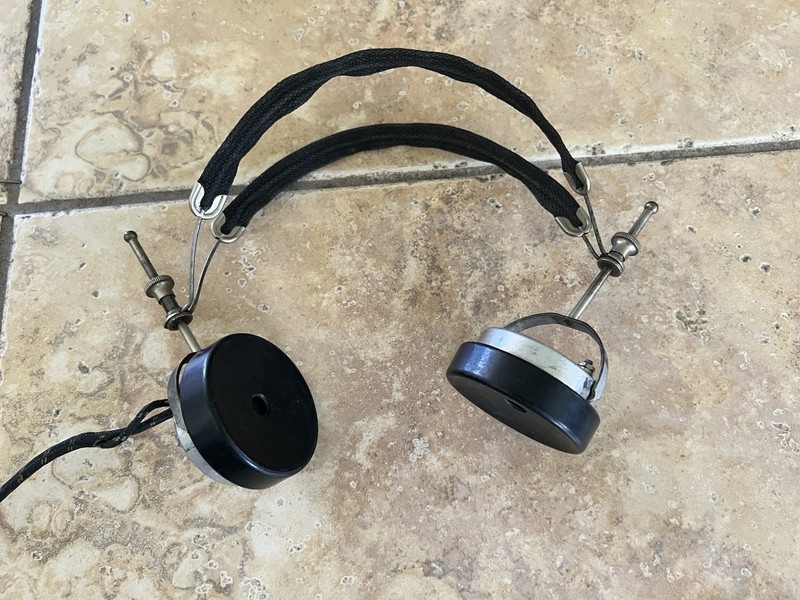 Cannon-Ball Empire Antique 1920's USA Made Metal Headphones w/ Fabric Cord Plugs
