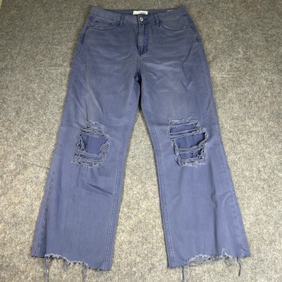 VERVET Jeans 28 Indigo 90's Vintage Destroyed Knees Raw Hem Cropped Flare