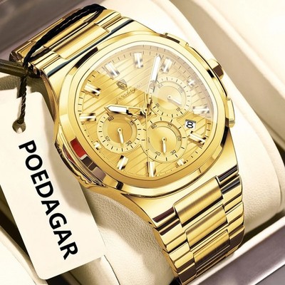 45MM POEDAGAR Quartz Luxury Men's Watch Analog Waterproof Stainless Luminous NEW