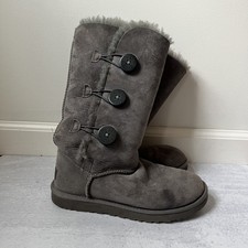UGG Tall Bailey Boots Women's 7 Grey Buttons Shearling Classic Winter