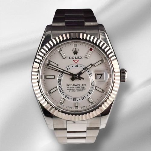 Rolex 42mm Sky-Dweller Silver Dial Steel White Gold Men's Watch 326934