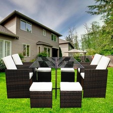 Image of CUBE RATTAN GARDEN FURNITURE SET CHAIRS SOFA TABLE OUTDOOR PATIO WICKER 8 SEATER