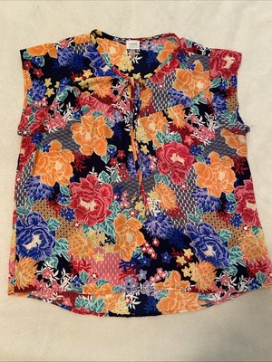 Cupio Shirt Womens XL Multicolor Floral Geometric Sleeveless Button-Up Blouse