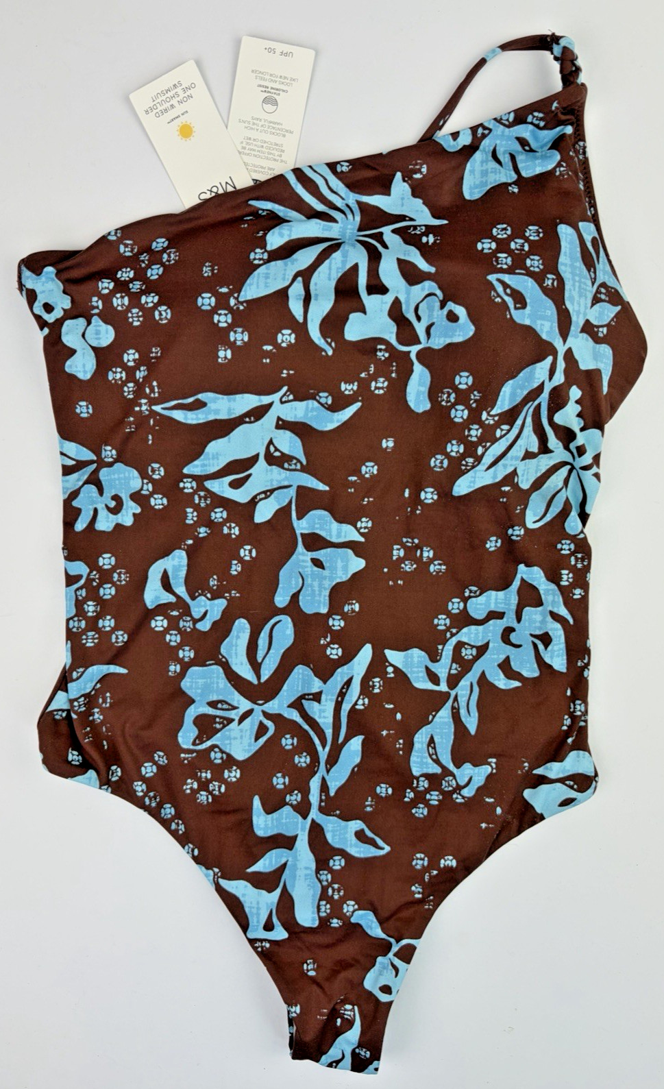 Marks & Spencer One-Shoulder Padded Swimsuit UK 12 Regular Fit Brown M&S BNWT