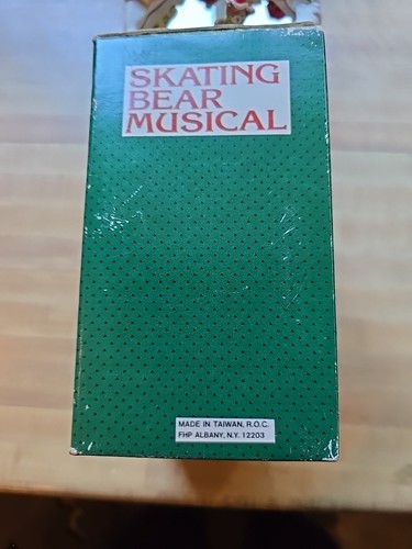 Vintage Weihnachten musikalischer magnetischer Eislaufbär auf Teich in Box, FHP Albany NY - Bild 14 von 15