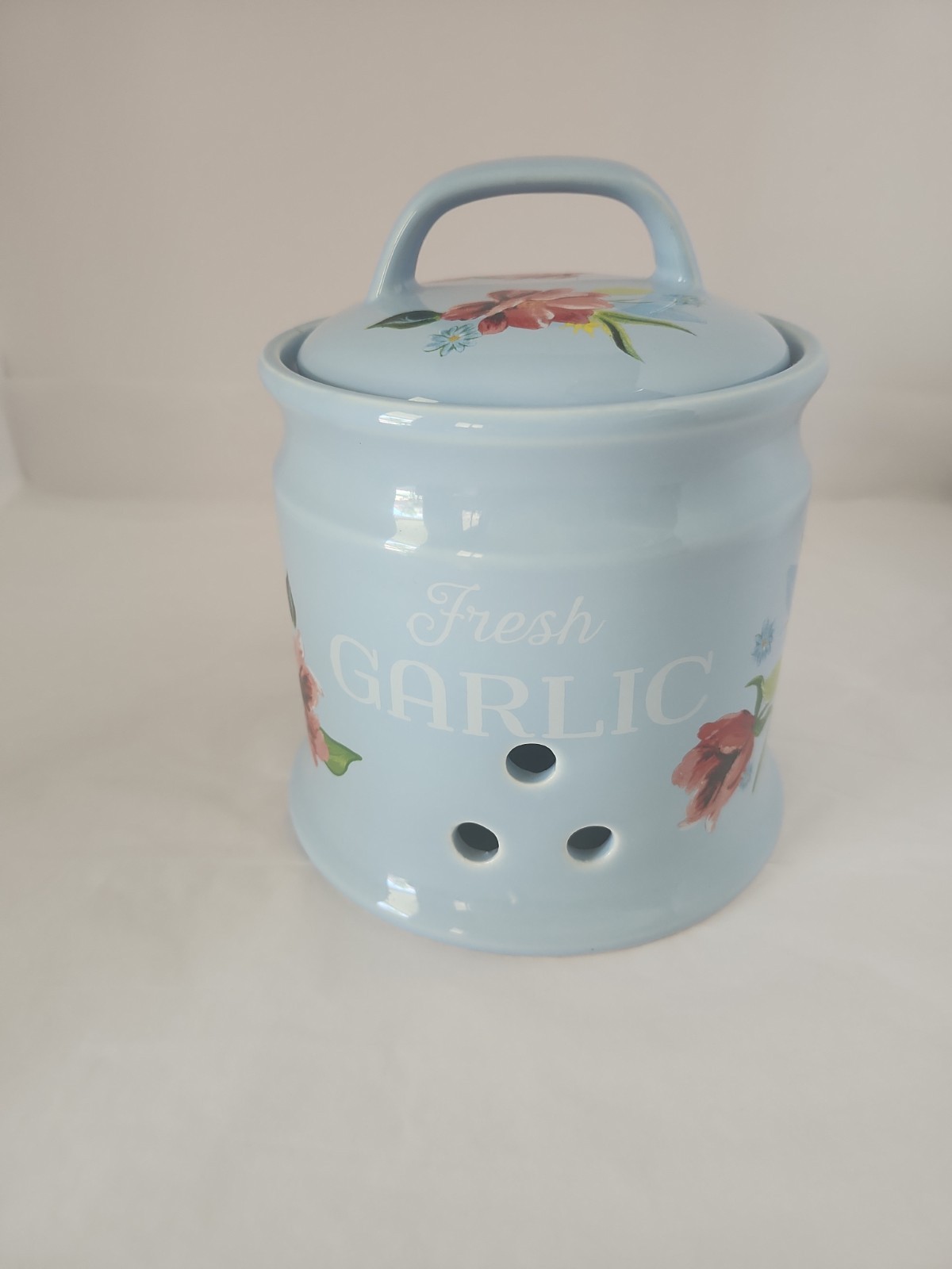 Pioneer Woman Fresh Garlic Keeper Floral Spring Bouquet Stoneware Cottagecore 