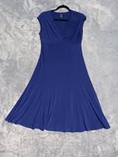 Chaps Dress Womens Medium Blue Fit Flare V Neck Slinky Stretch Jersey A Line