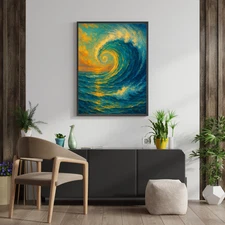 Digital Image Picture Photo Wallpaper Printable AI Swirling Ocean Wave Painting