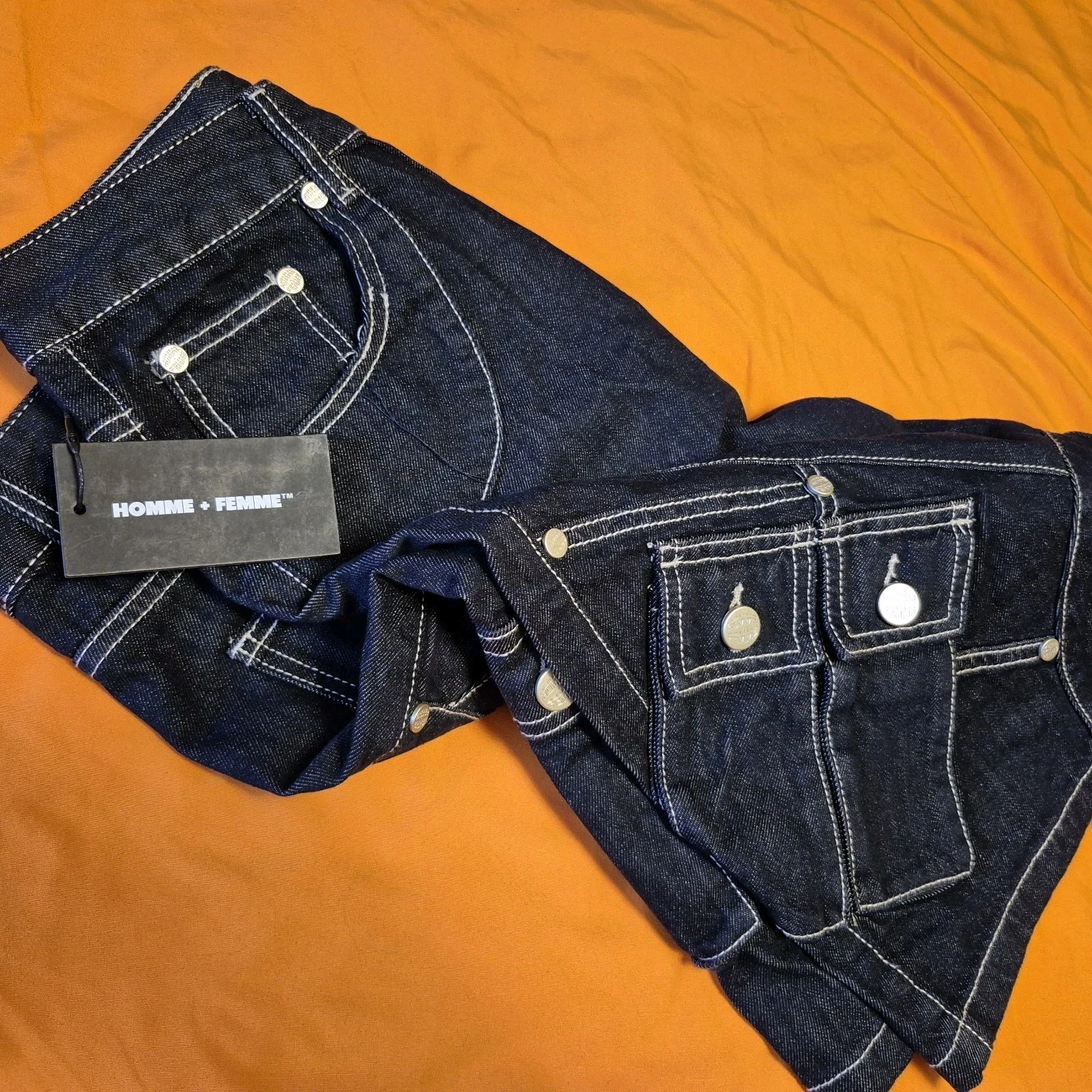 HOMME FEMME DENIM JORTS LONG SHORTS CARGO DARK INDIGO 90’S 32 34 44 NWT!