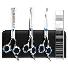 Dog Grooming Scissors for Dogs with Safety Round Tips, 5 in 1 Dog Scissors fo...