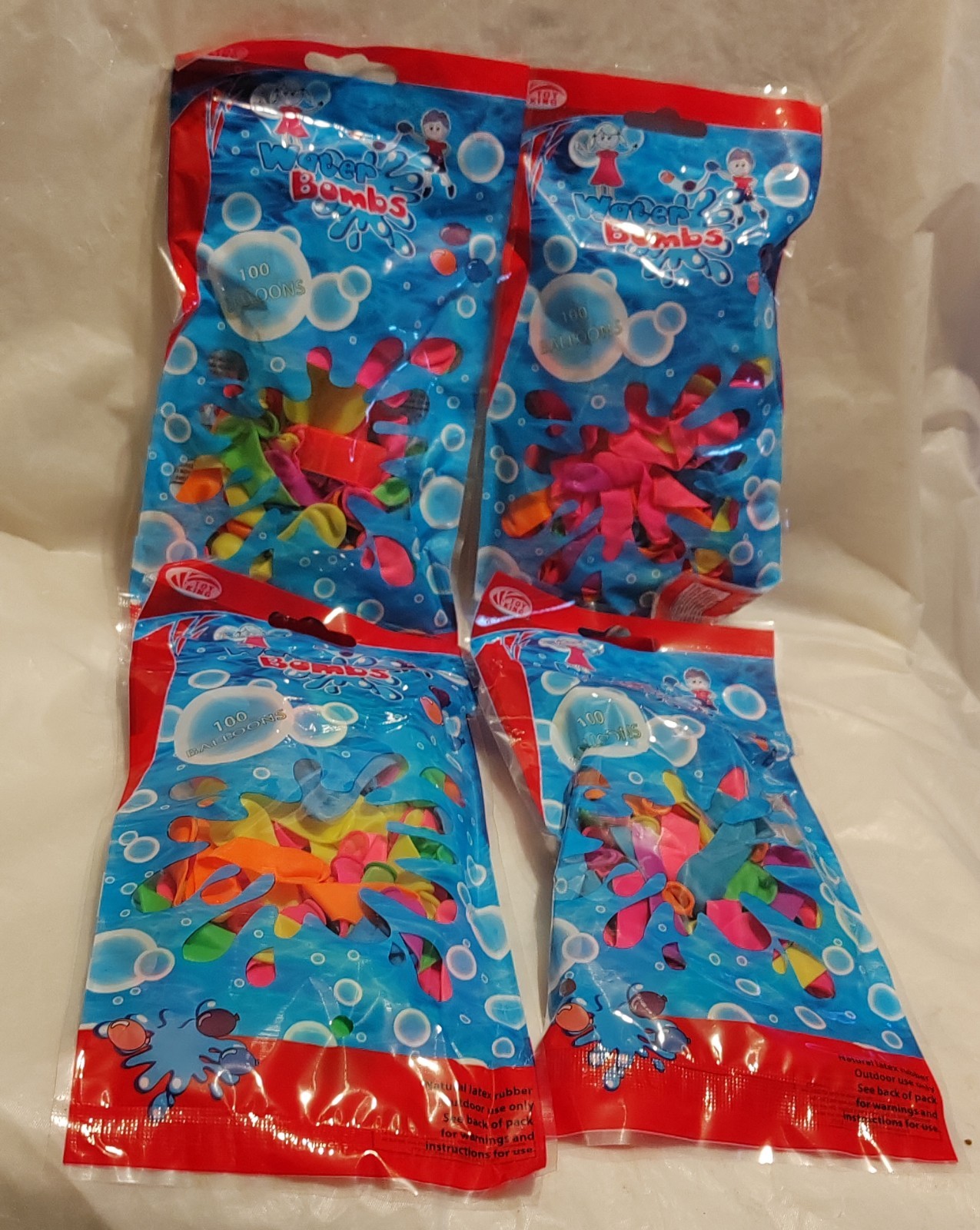 400 Water Bombs with Filler Nozzle  (4 Packs of 100)  Water Balloons  New