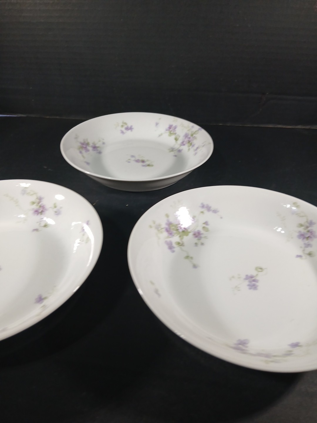 Vtg CFH Charles Field Haviland Limoges purple flowers 3 Soup/Saladbowls 7 1/2"