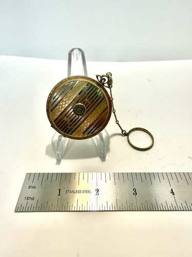 Vintage Dance Ring Compact Silver-Toned Case with Finger Chain Ring Vintage -300