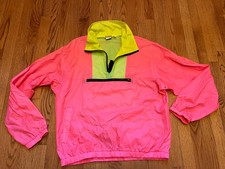 Vintage Ocean Pacific 80s Windbreaker OPAC Neon Green Pink Mens Large Nylon Zip