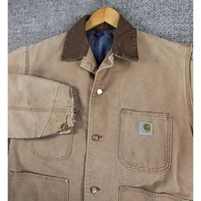 Vintage 80s Carhartt Blanket Lined Chore Coat Mens Tan Jacket Size 42 6BLCT