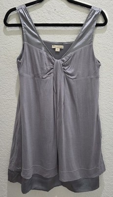 Y2K Twenty One Gray Tank Top Size M Babydoll Cotton Satin Boho Coachella 